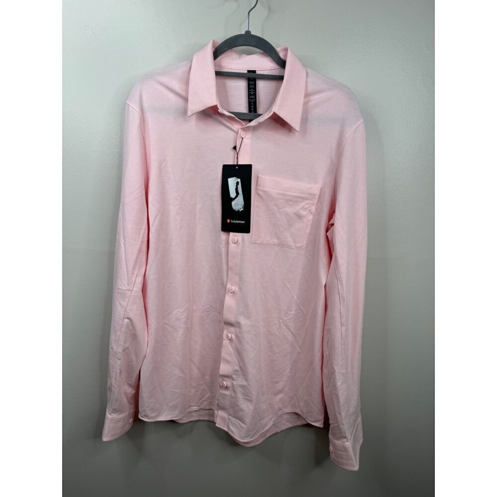 NWT Mens Lululemon Pink Button Down Oxford Shirt Stretch Size L $118 Long Sleeve - Picture 4 of 5